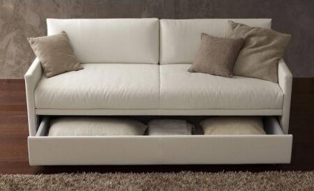 Functional beige couch with storage underneath